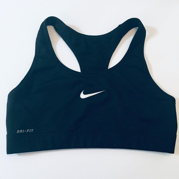 Nike Dri Fit Black & White Swoosh Logo Sports Bra - Picture 1 of 16